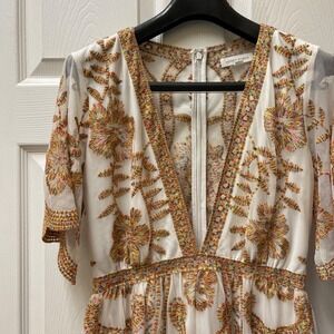 Honey Punch Womens M Boho Floral Embroidered Romper One Piece Plunge V-Neck